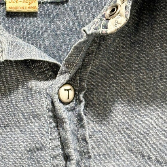 TRIPLE FAT GOOSE Men’s Blue Denim Chambray Embroidered Long Sleeve Shirt Sz 3XL - Picture 6 of 12